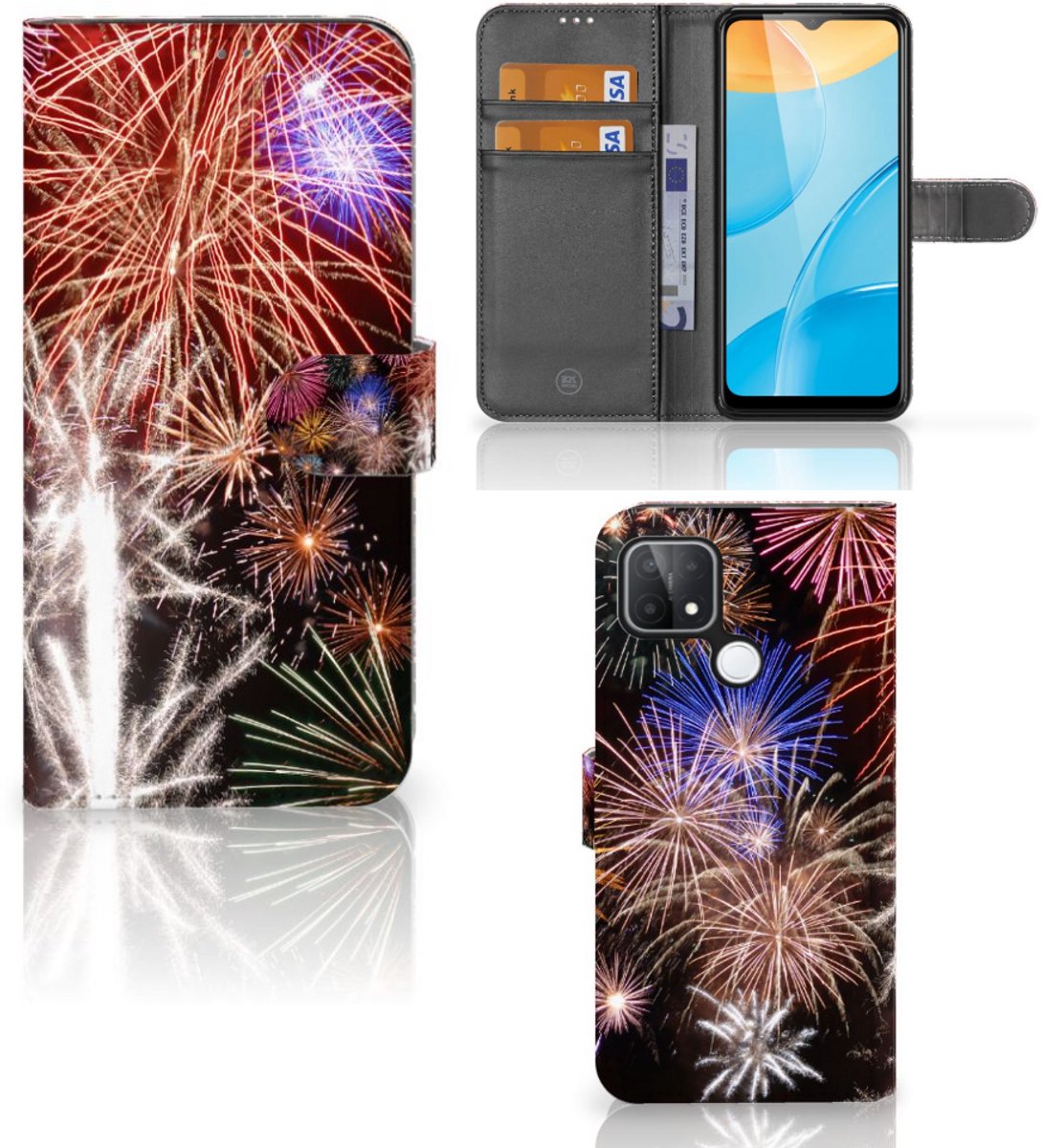 OPPO A15 Wallet Case met Pasjes Vuurwerk