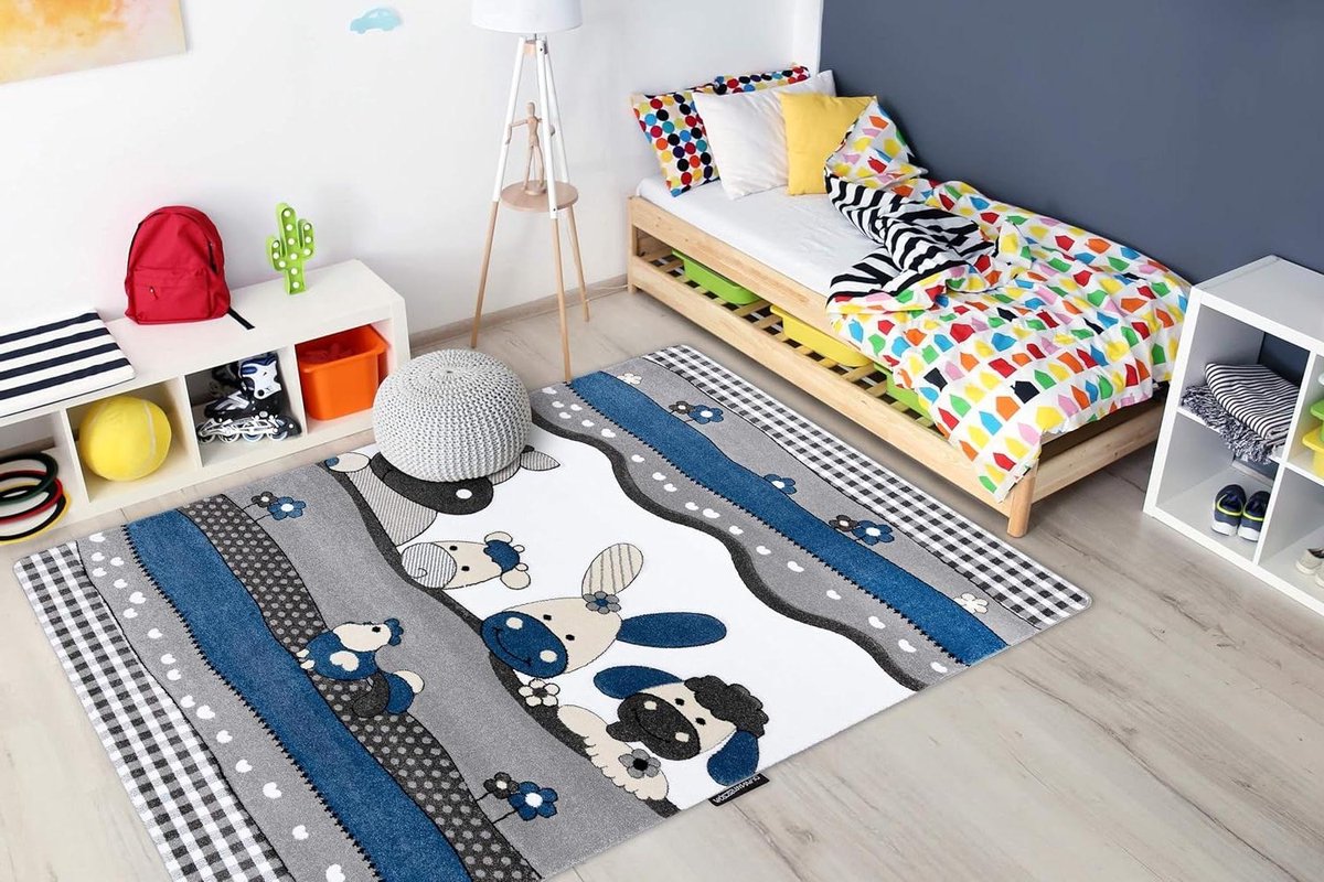 Kindertapijt Boerderij Dieren - Speeltapijt Babykamer - Spelen en Ontspannen - OEKO-TEX Gecertificeerd - 240x330 cm - Blauw