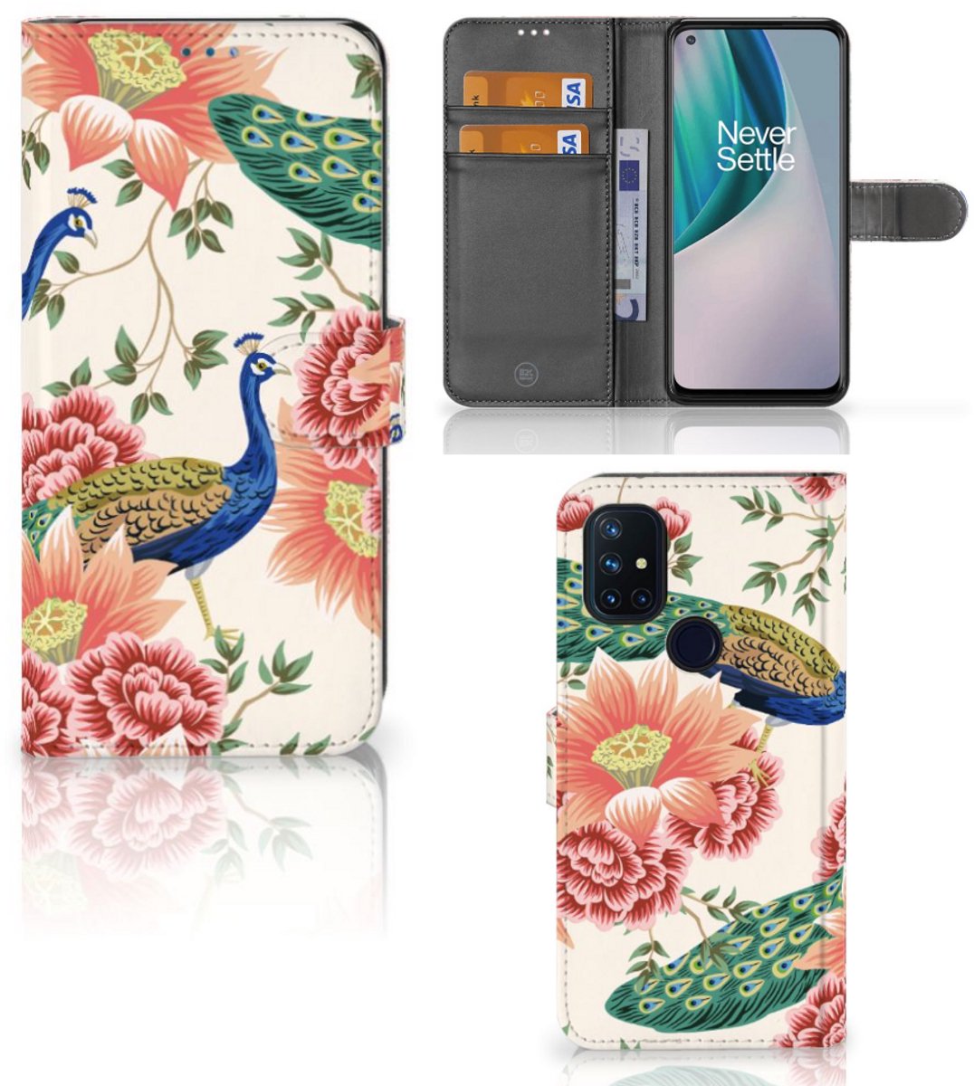 Telefoonhoesje met Pasjes voor OnePlus Nord N10 Pink Peacock
