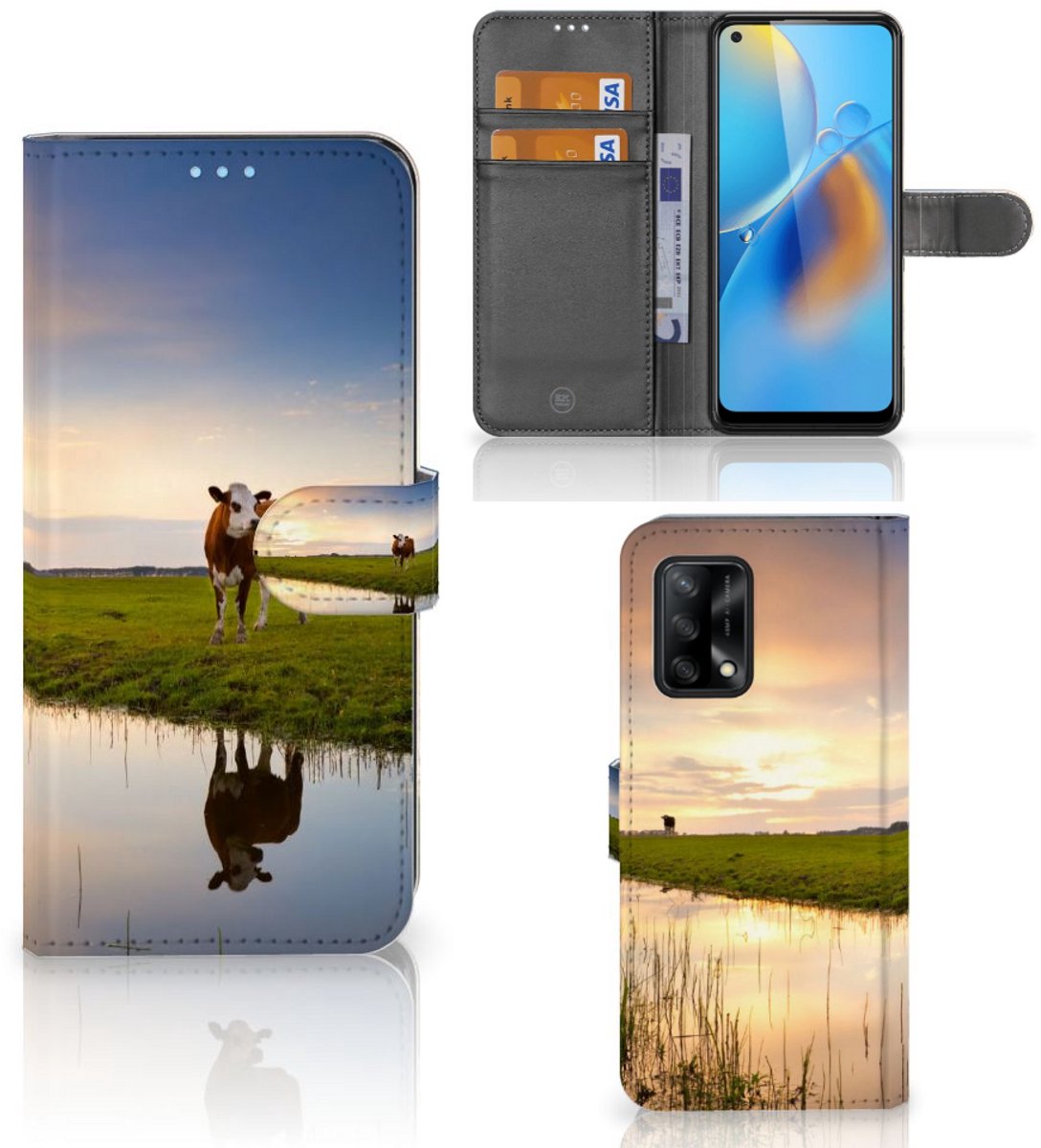 OPPO A74 4G Telefoonhoesje met Pasjes Koe