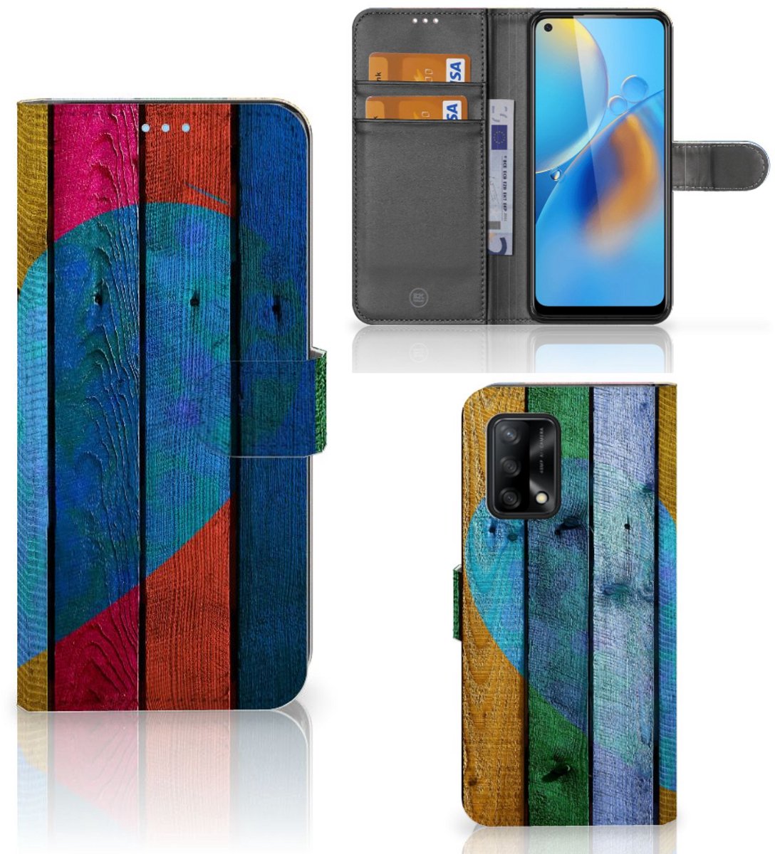 Book Case voor OPPO A74 4G Book Style Case Wood Heart - Cadeau voor je Vriend