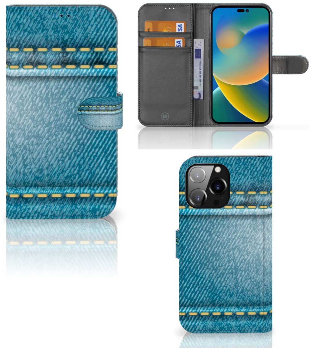 iPhone 14 Pro Max Wallet Case met Pasjes Jeans