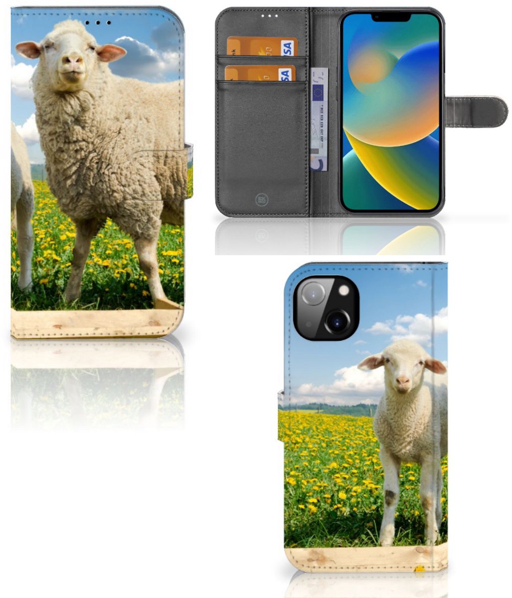 iPhone 14 Plus Telefoonhoesje met Pasjes Schaap en Lammetje