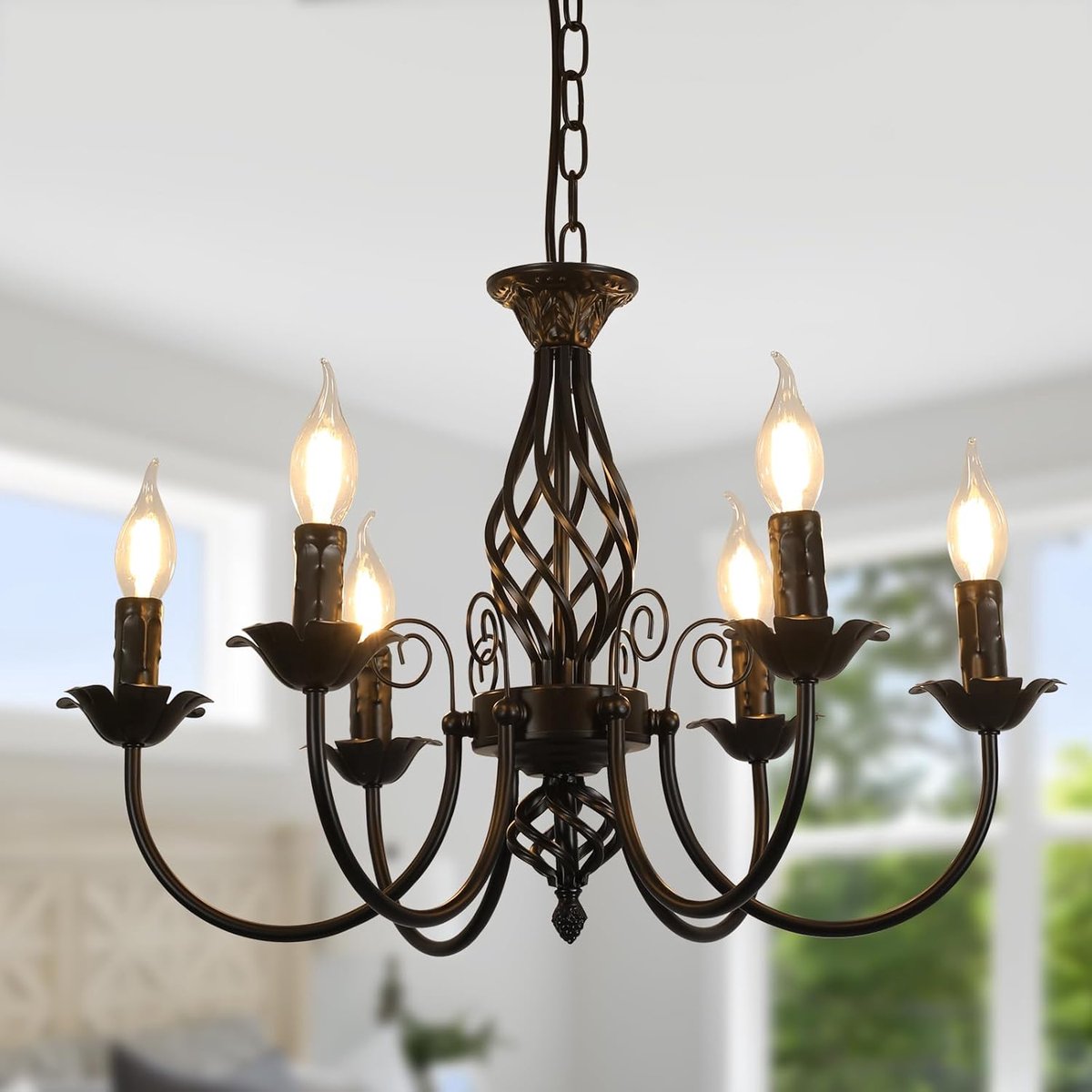 Haobosic - Vintage Hanglamp - Zwart - 6-Licht - E14 (Excl. Lamp)