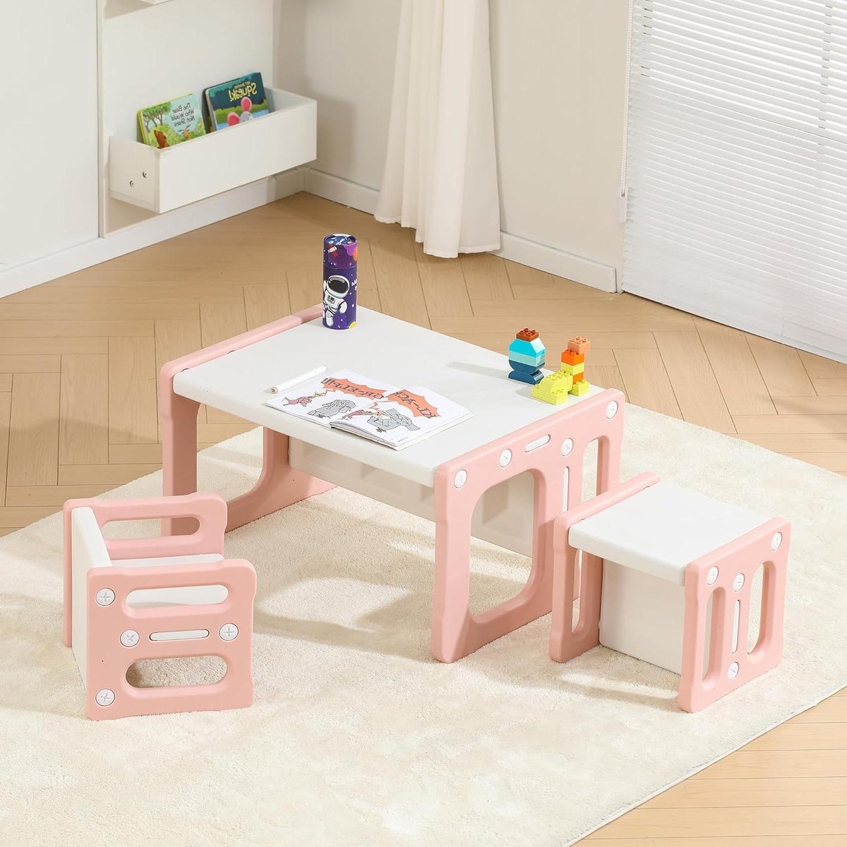Montessori Tafel Stoel - Kinderwerkplek Set - Spelen en Leren - In Hoogte Verstelbaar - Voor 3-8 Jaar - Roze