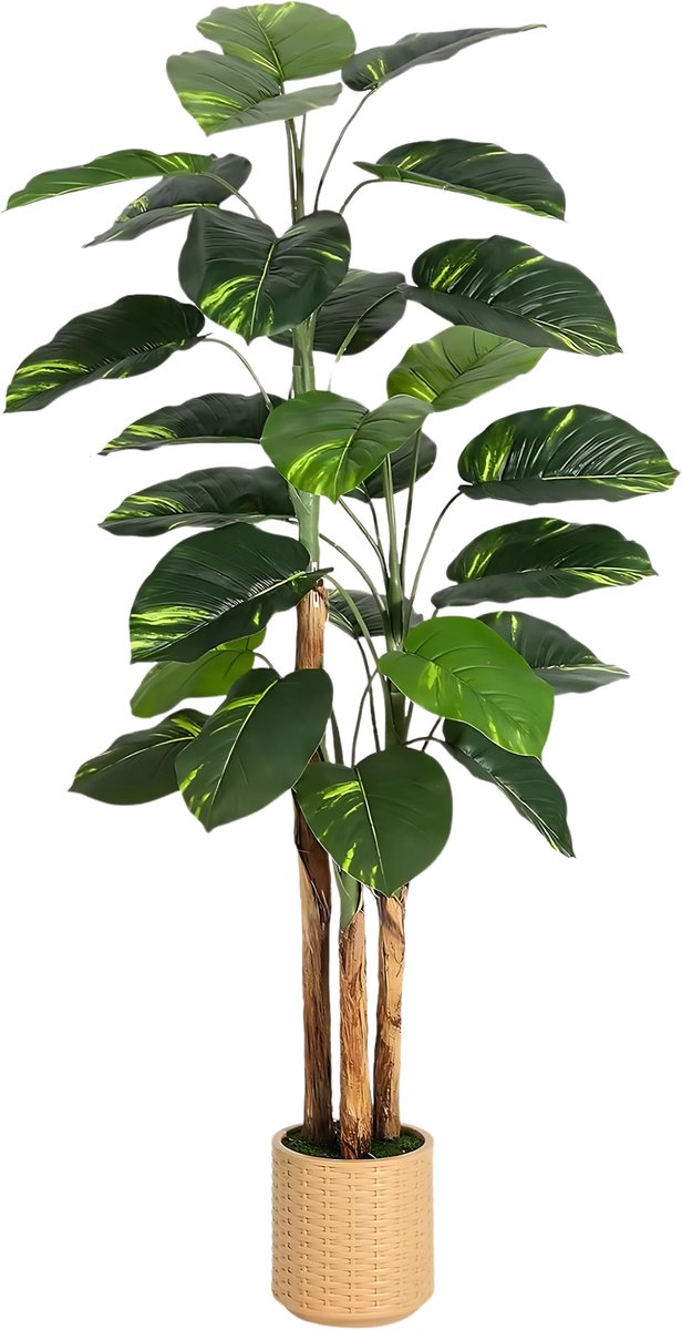 Happiq Kunstmatige Scindapsus Aureus - Voor Thuis & Kantoor - Nep Pothos Vloerplant met Stammen - Inclusief Pot - 180cm Geel