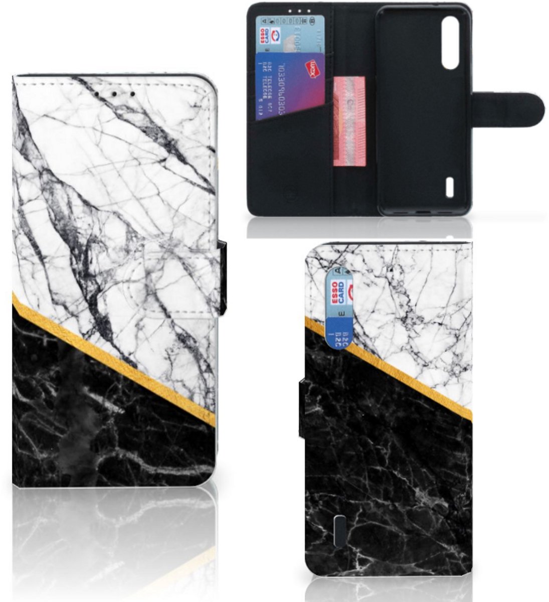 Xiaomi Mi 9 Lite Bookcase Marmer Wit Zwart - Origineel Cadeau Man