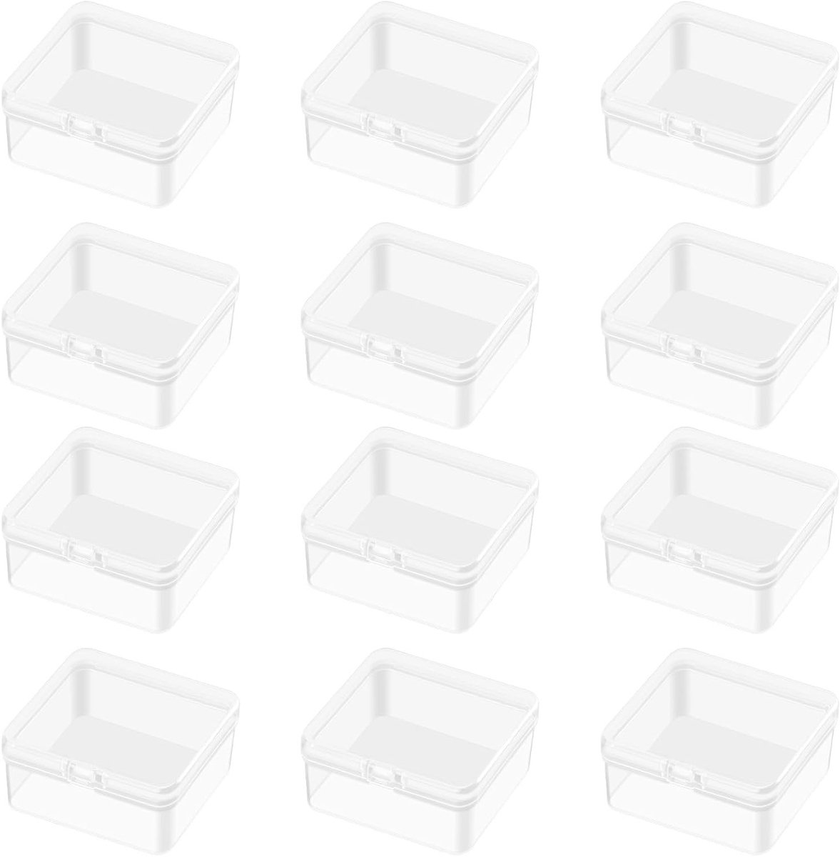 12 Stuks Kleine Opbergdozen 4.5x4.5cm, Transparante Plastic Dozen met Deksel, Mini Lege Dozen voor Kralen, Sieraden en Schroeven, Ideaal voor Knutselaccessoires en Organisatie