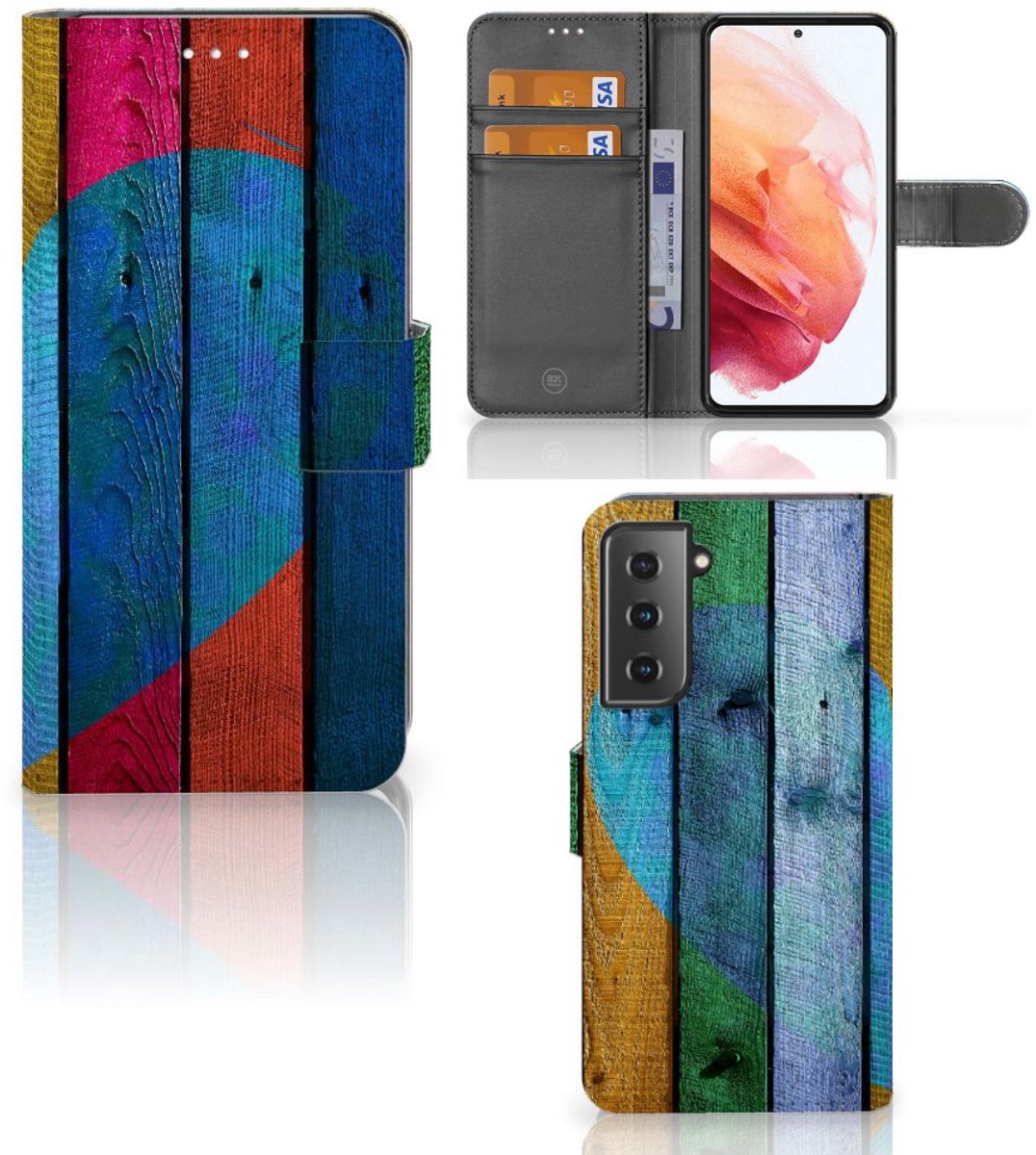 Samsung Galaxy S21 Book Style Case Wood Heart - Cadeau voor je Vriend