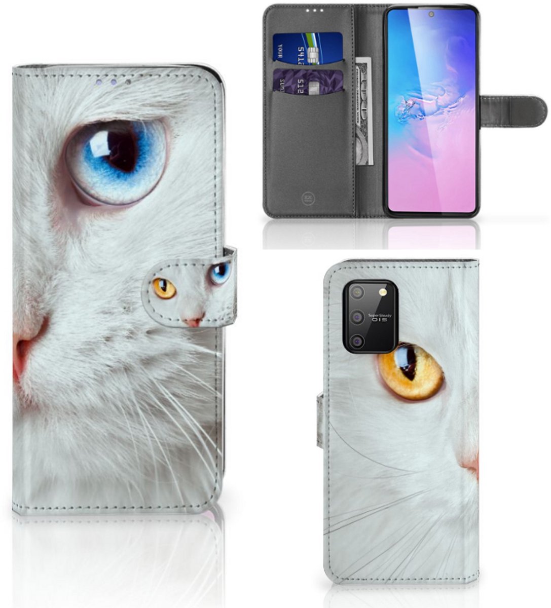 Samsung S10 Lite Telefoonhoesje met Pasjes Witte Kat