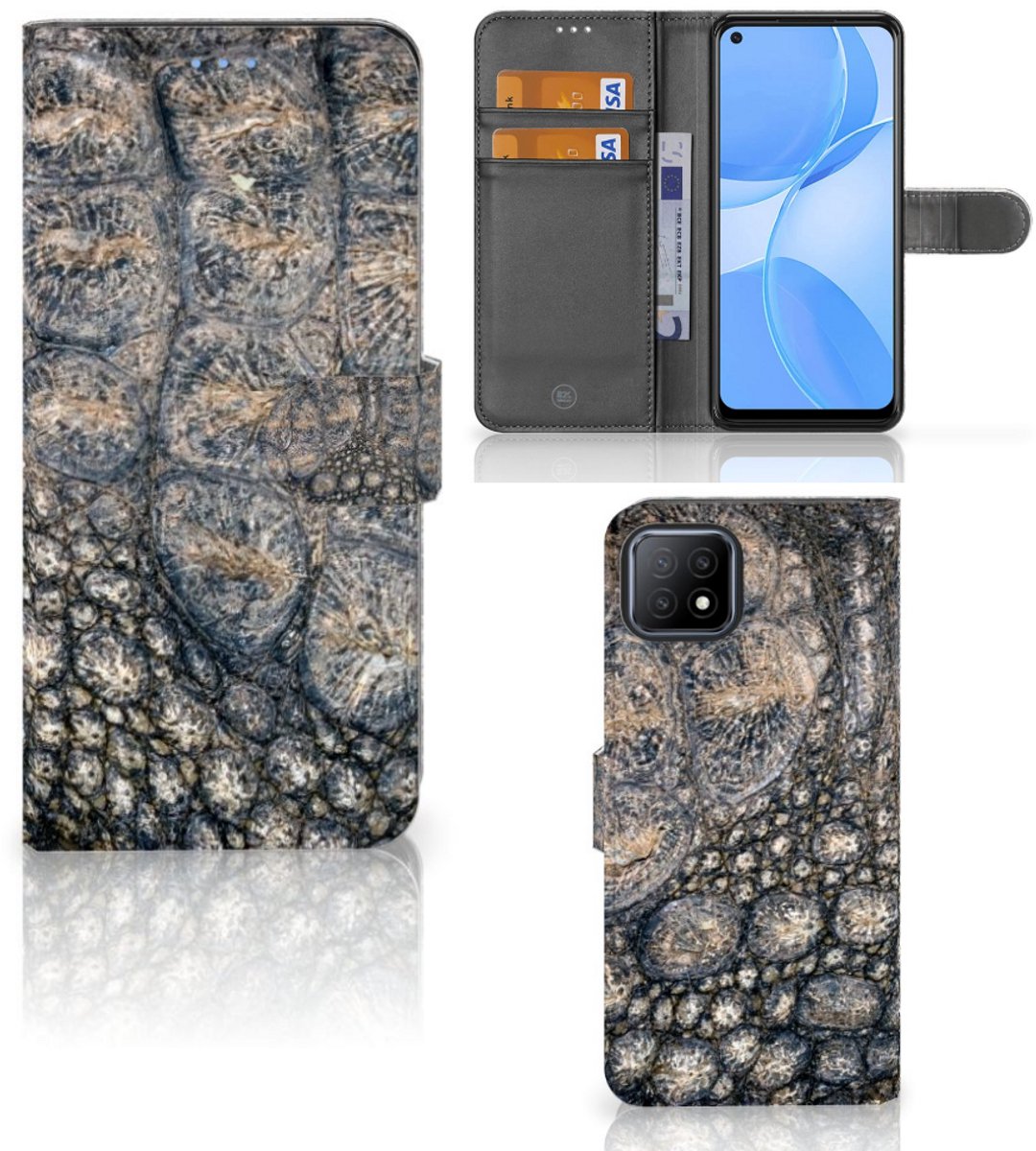 OPPO A73 5G Telefoonhoesje met Pasjes Krokodillenprint