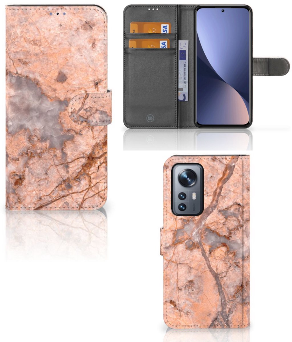 Xiaomi 12 Pro Bookcase Marmer Oranje