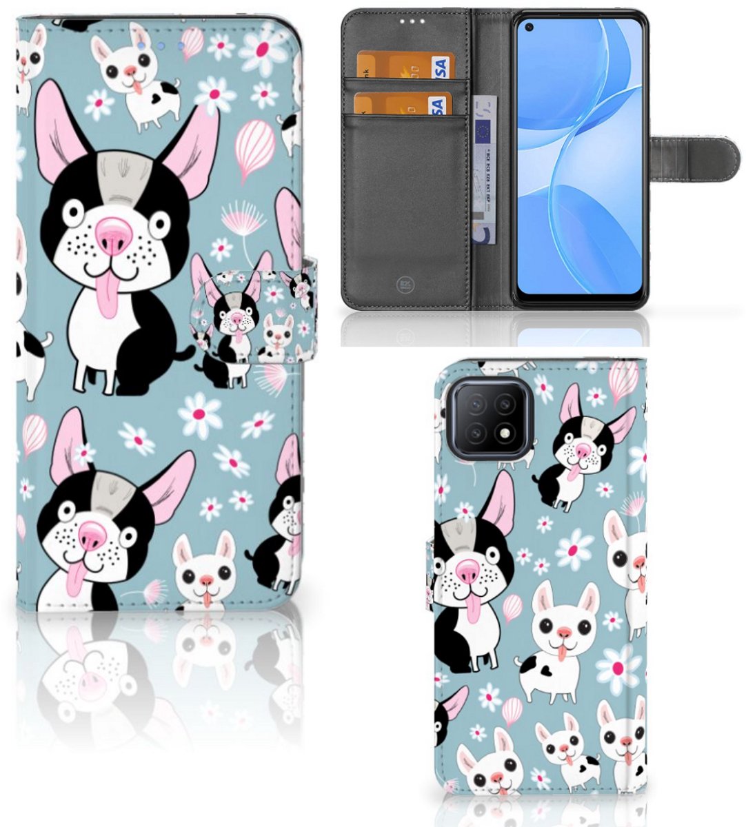 OPPO A73 5G Telefoonhoesje met Pasjes Hondjes