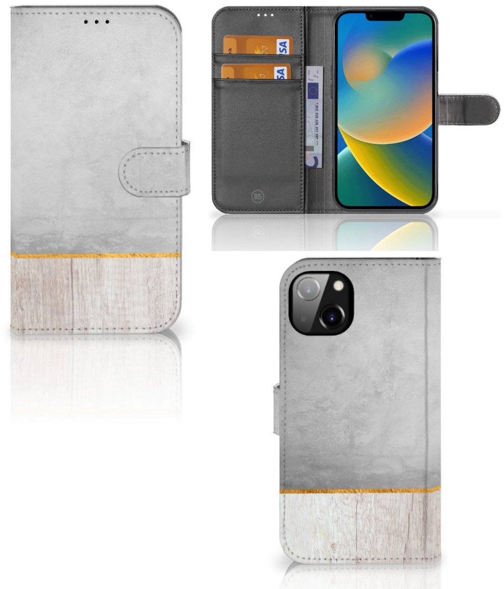 iPhone 14 Plus Book Style Case Wood Concrete