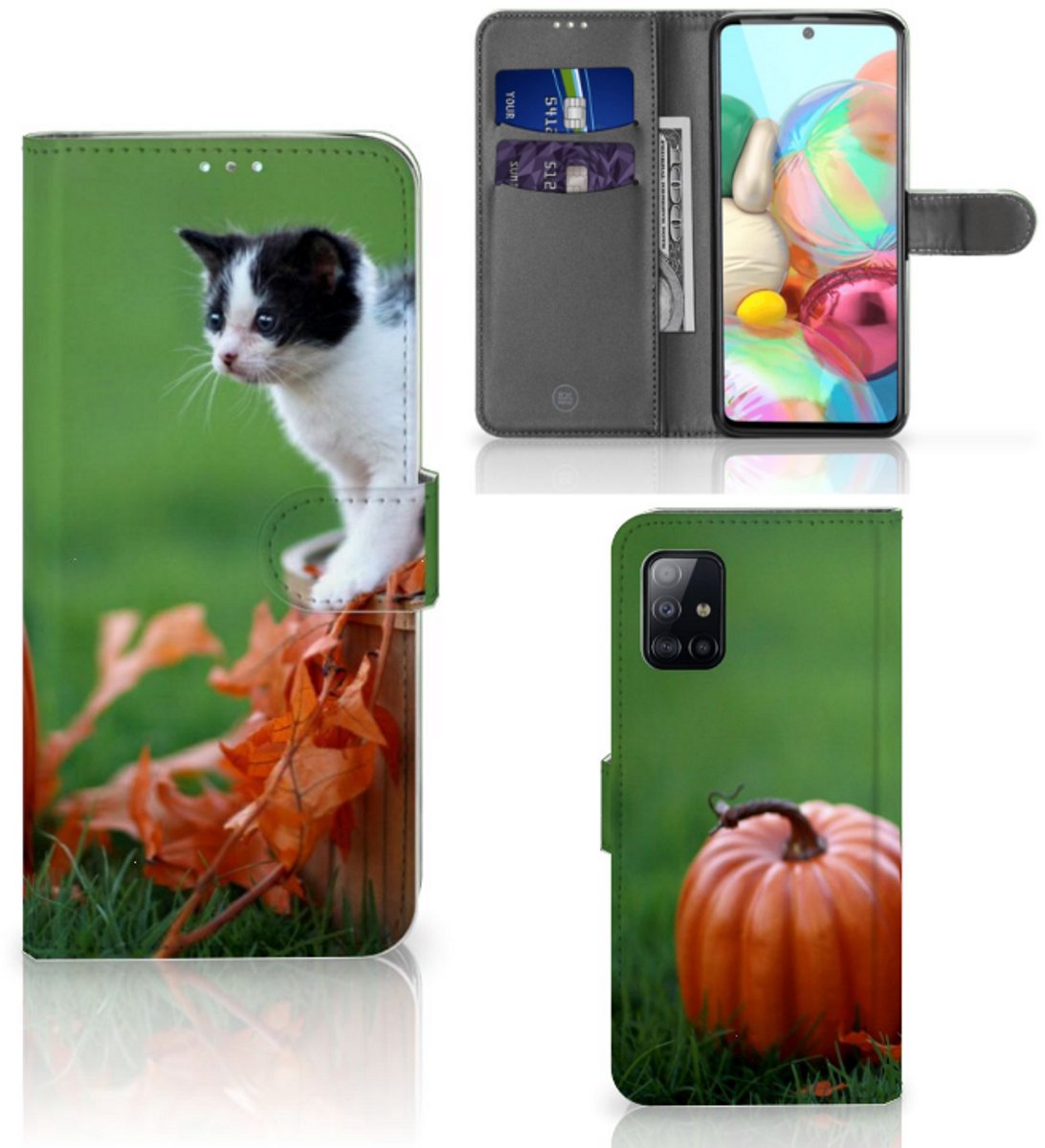 Book Case voor Samsung Galaxy A71 Telefoonhoesje met Pasjes Kitten