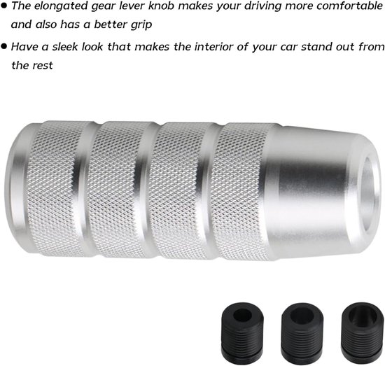 Schakelknop Auto - Versnellingspookknop Aluminium - Comfortabel Rijden - Universele Montage - 95 mm Lengte - Zilver — afbeelding 4