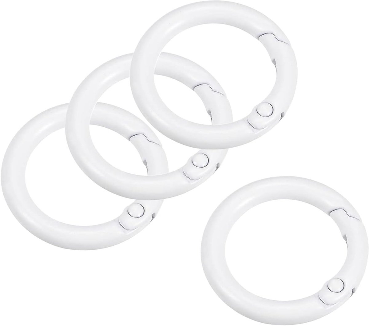 4 Stuks 25mm Ronde O-Ringen met Karabijnhaak en Veerhaak voor Tassen en Handwerk, Wit, 25*18*3.9mm, Duurzaam en Multifunctioneel