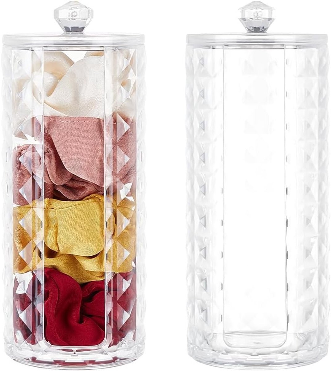 2 Stuks Doorzichtige Acryl Scrunchie Organizer met Diamantpatroon, Draagbare Haarbandhouder voor Vrouwen, Ideaal voor Haaraccessoires en Opberging, 7x17.5cm