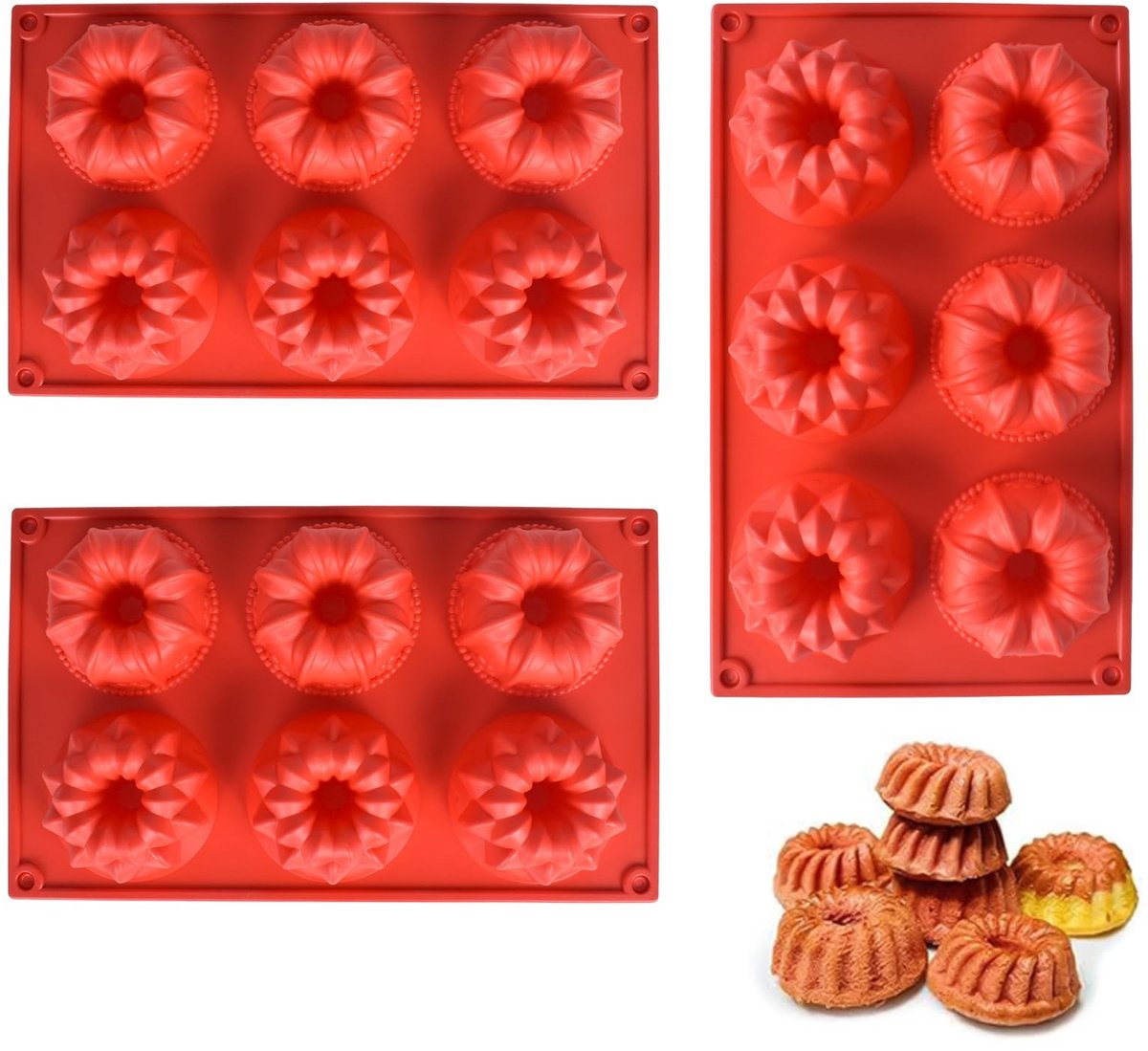 Mini Tulbandvorm Siliconen - Herbruikbaar - 3 stuks - Rood - Antiaanbaklaag