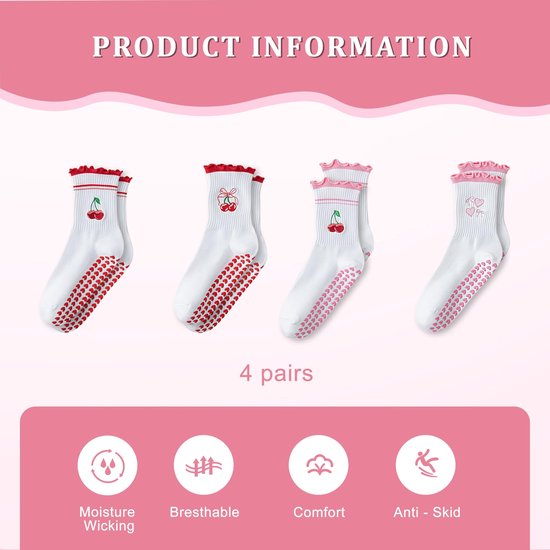 Kotkiddy Pilates Grip Socks - 4 Paar Antislip Kousen voor Yoga en Barre - Multicolour — afbeelding 4