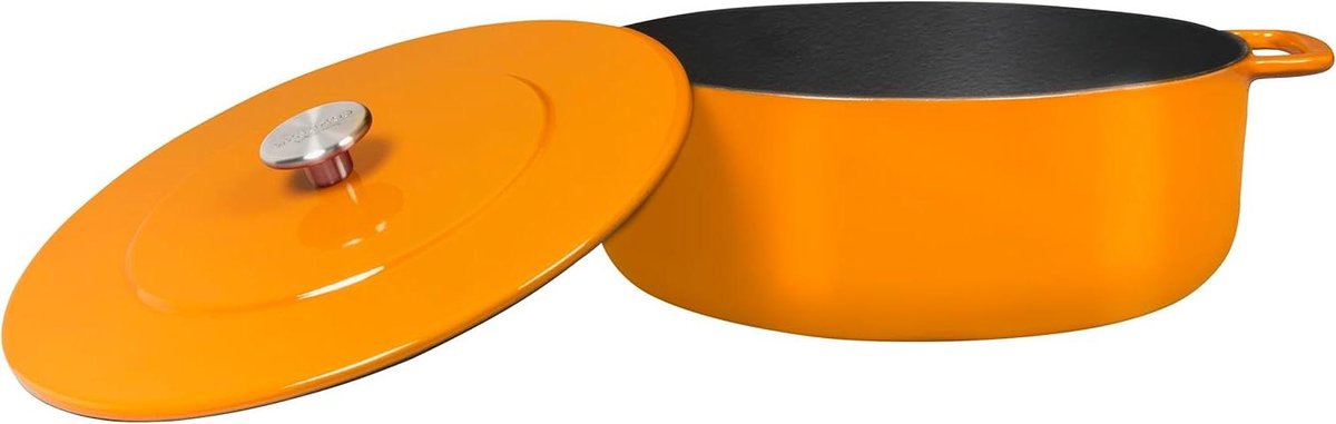 Gietijzeren Braadpan - Dutch Oven - Langzaam Koken - 100% Gerecycled Gietijzer - 28 cm 5.3 Liter - Oranje