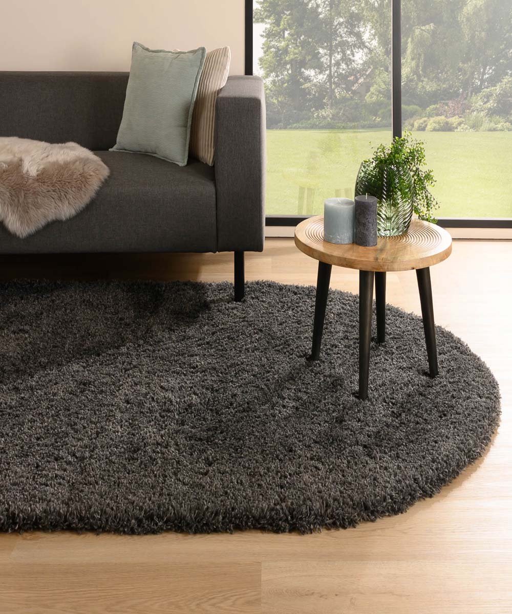 Tapeso Vloerkleed ovaal hoogpolig - Cozy Shaggy donkergrijs 240x340