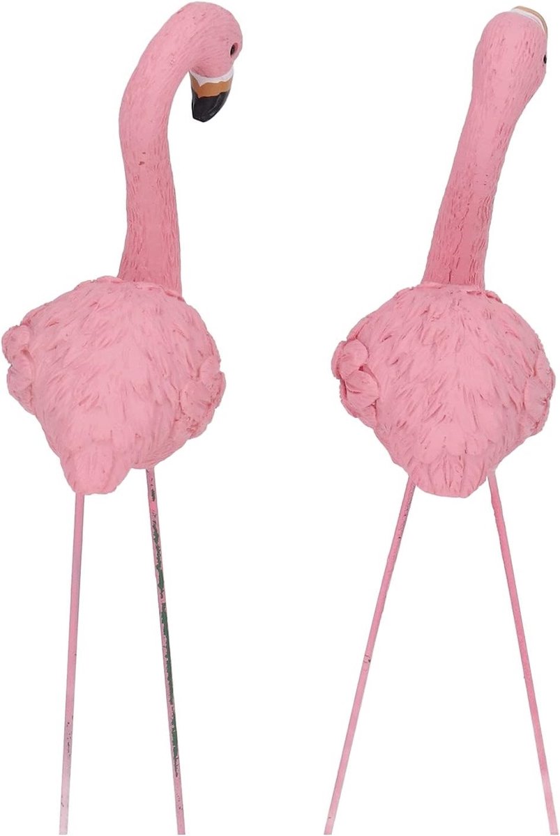 Roze Flamingo Tuinbeelden Set van 4, Gedetailleerde Tuinornamenten voor Buiten en Tuin Decoratie