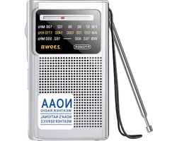 Greadio NOAA weerradio, AM/FM batterijgevoede transistor draagbare radio met beste ontvangst, stereo oortelefoonaansluiting, aangedreven door 2 AA-batterijen voor noodgevallen, orkaan, hardlopen