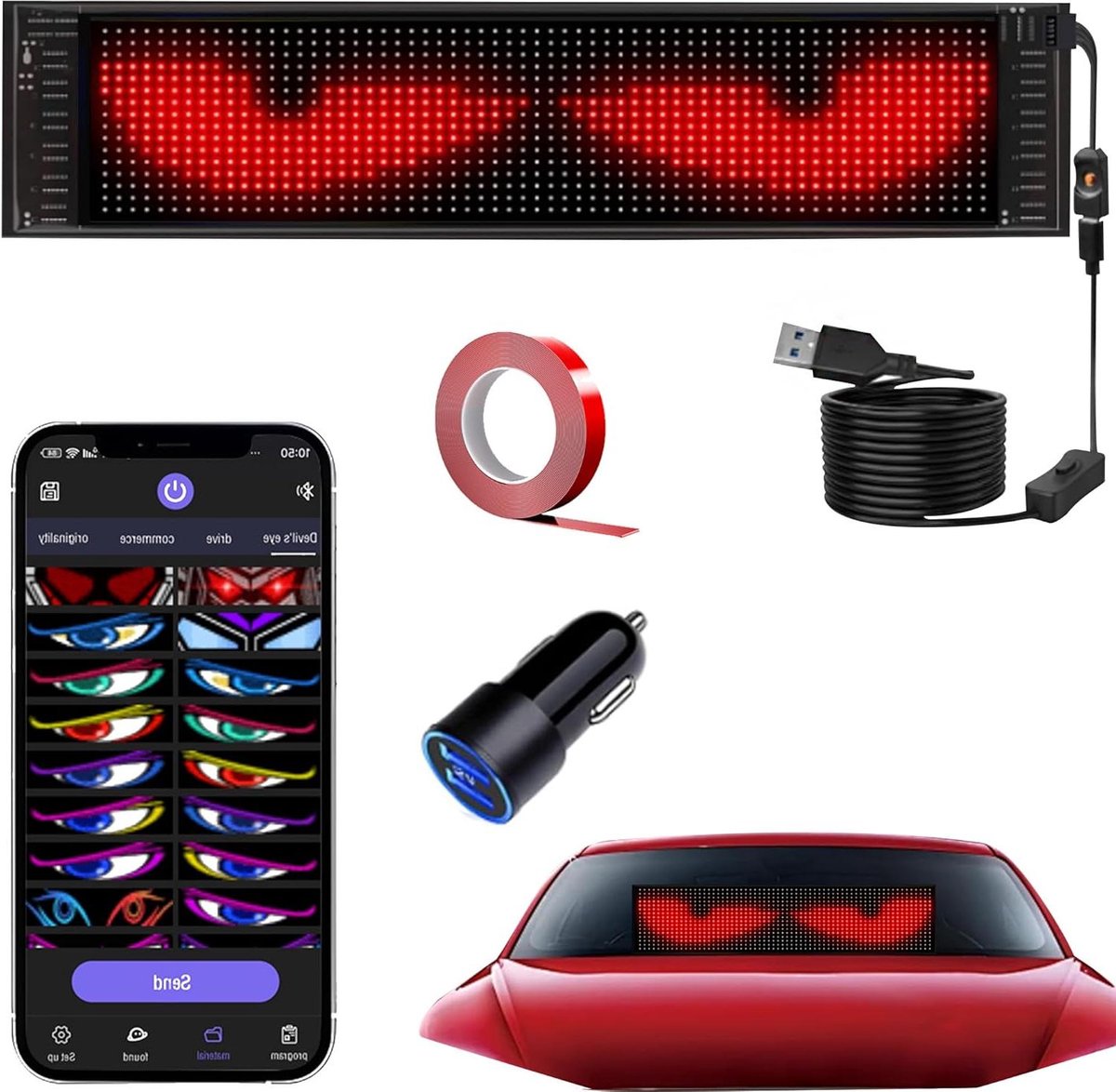 LED Displaybord - Programmeerbaar Lichtbord - Berichten Weergeven - Bluetooth App Bediening - 47 x 12 cm - Meerdere Kleuren