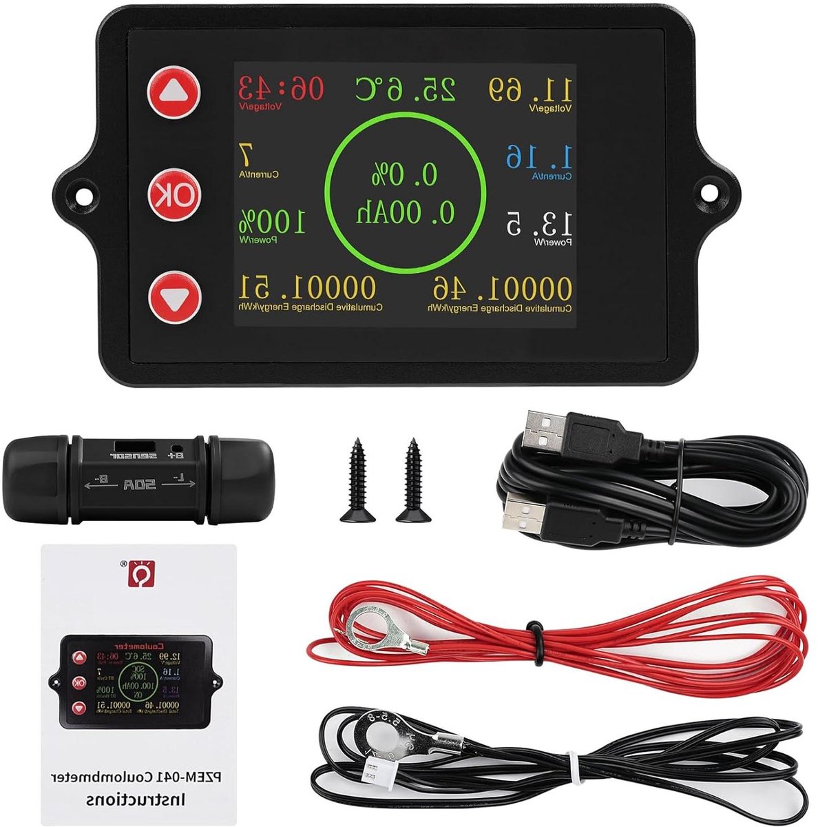Batterijbewaker Kleurenscherm - Batterijmonitor Spanning - Batterij Status Monitoren - Bidirectionele Stroommeting - DC8-100V 50A - Zwart