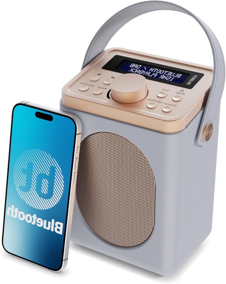 Draagbare Radio - DAB+ Radio Bluetooth - Muziek Streamen Luisteren - Dual Alarm Snooze - 15 uur batterij - Grijs