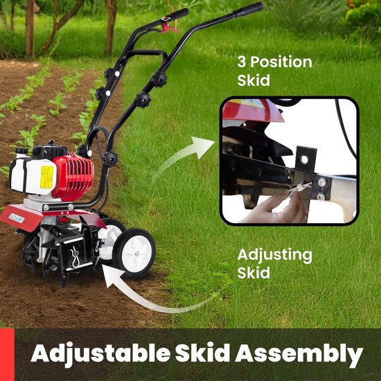 Benzine Tuinfrees - Motor cultivator Bodemwoeler - Bodem losmaken - Krachtige 52CC motor - 28cm werkbreedte - Zwart en Oranje van Merkloos	 — afbeelding 2