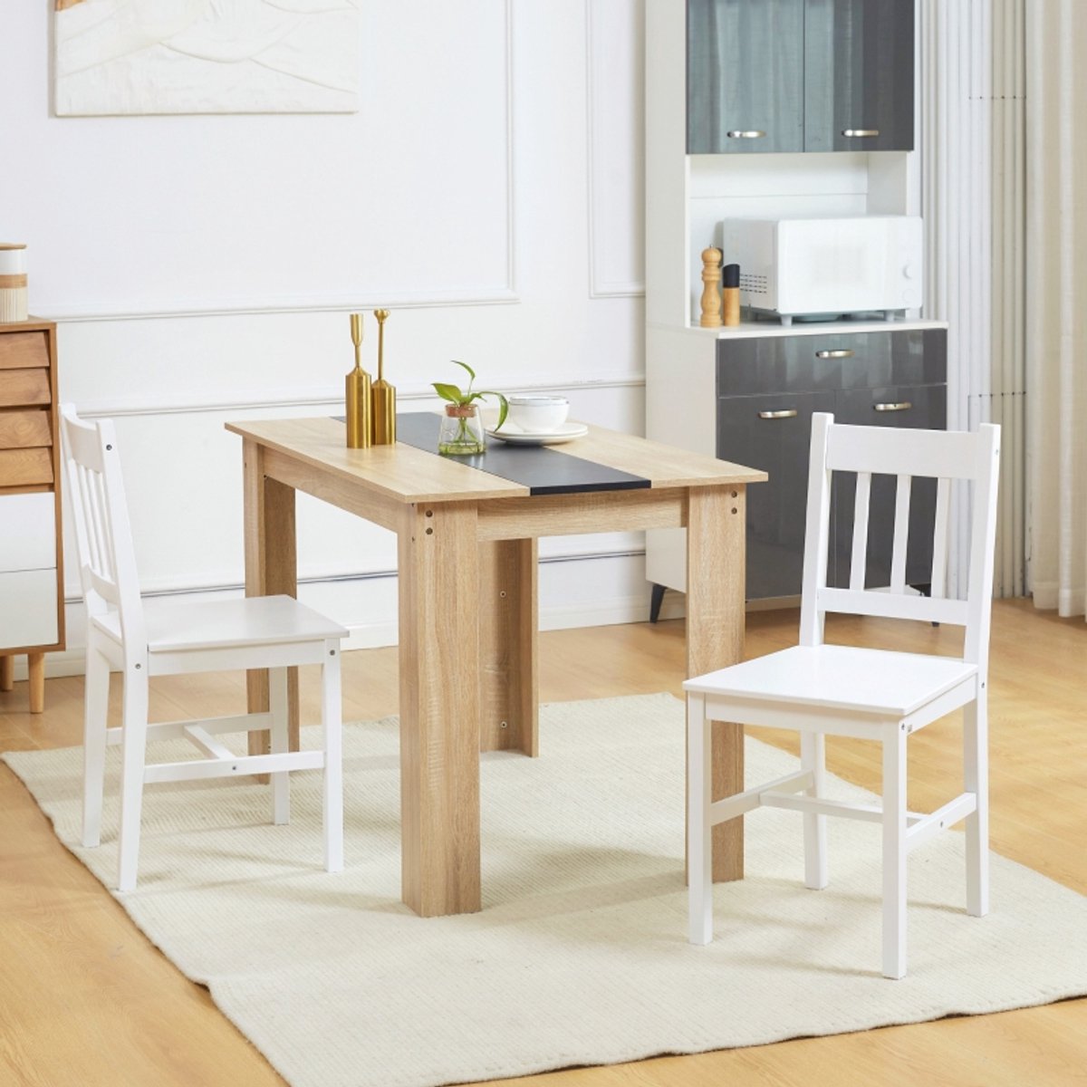 Wishdor Set Van 2 Eetkamerstoelen - Open Rugleuning En Onderhoudsvriendelijk Oppervlak - Modern Klassiek Ontwerp - Voor Keuken, Eetkamer Of Kantoor - Massief Grenenhout - Wit - 46,5 X 41 X 85,5 Cm