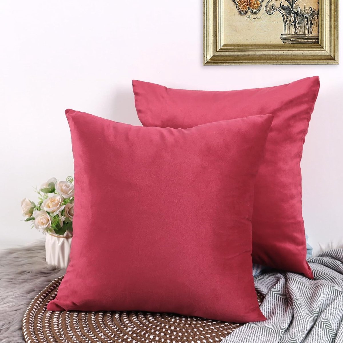 EMEMA - Aksamitne Sierkussenhoezen - Rood - 40x40cm - 2 Stuks