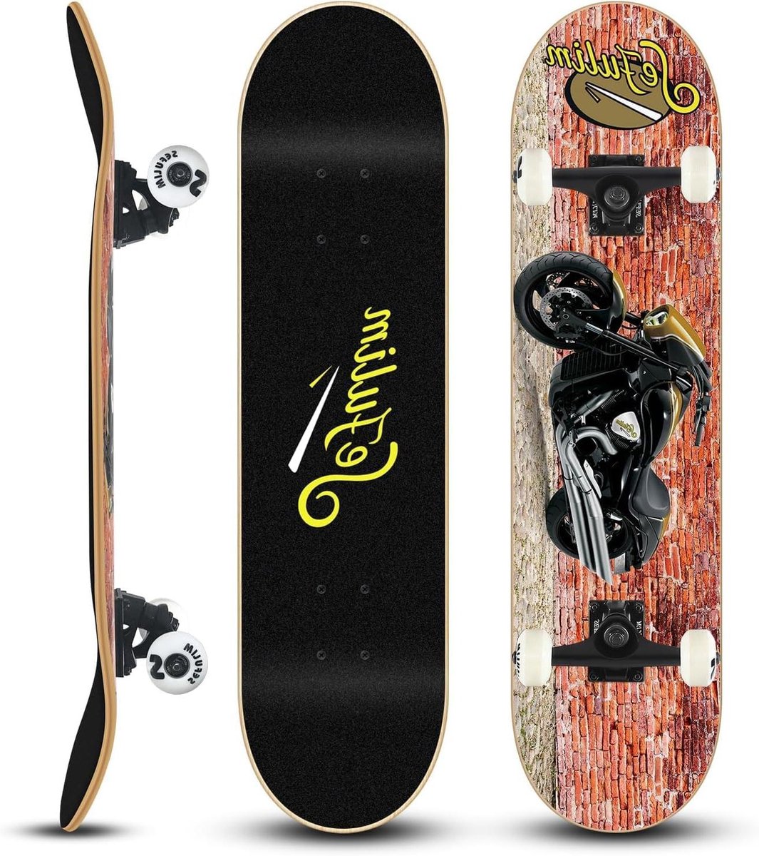 Sefulim 81 x 8 Inch Compleet Skateboard 7 Layer Canadese esdoorn Double Kick Deck Skateboard voor Jongens Meisjes Tieners Volwassenen Beginner