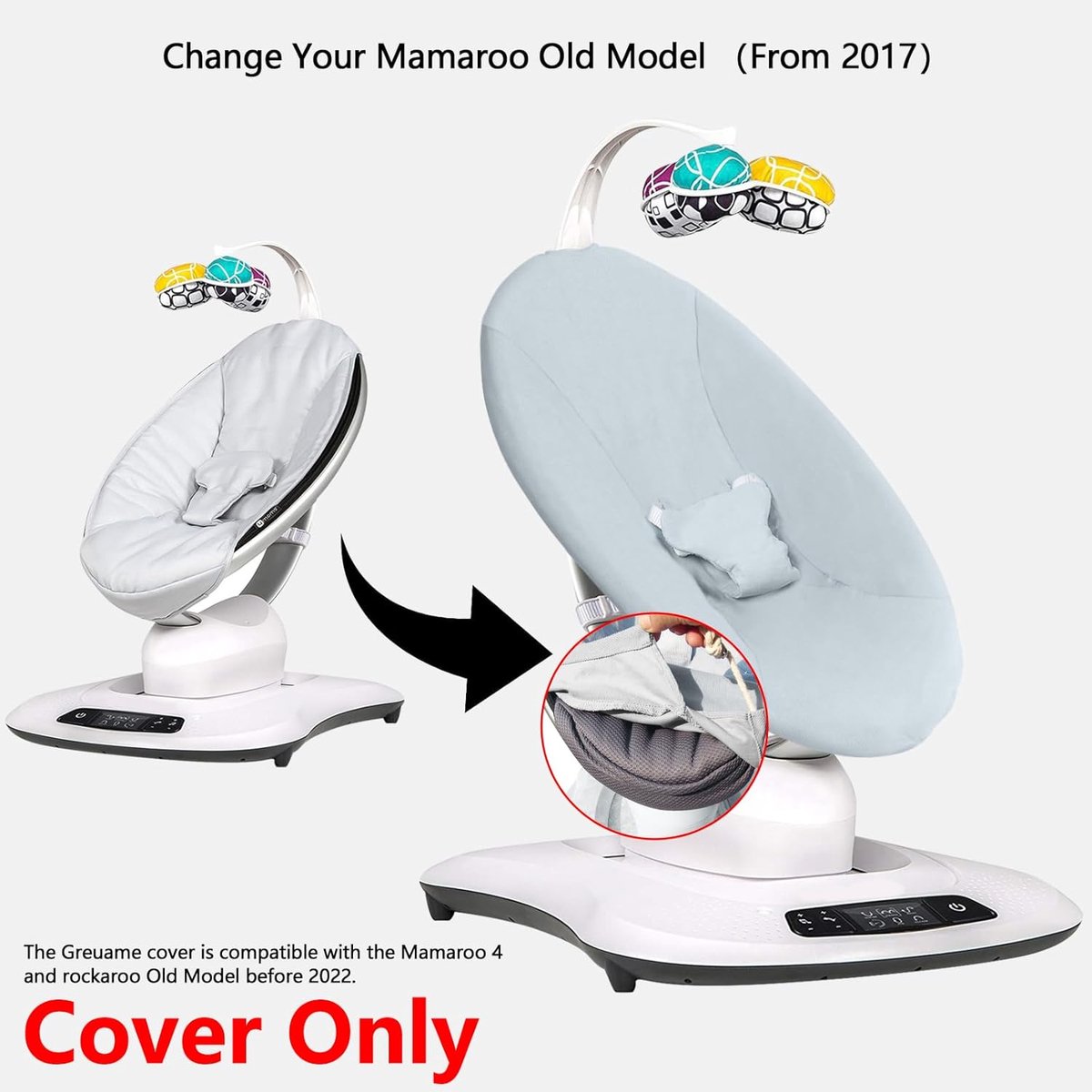 Baby Swing Cover - Compatible with 4moms MamaRoo 4 Old Model Before 2022 - Soft and Breathable Fabric, Machine Washable, Perfect for Baby and Newborn (Cover Only) Blue – foto 3