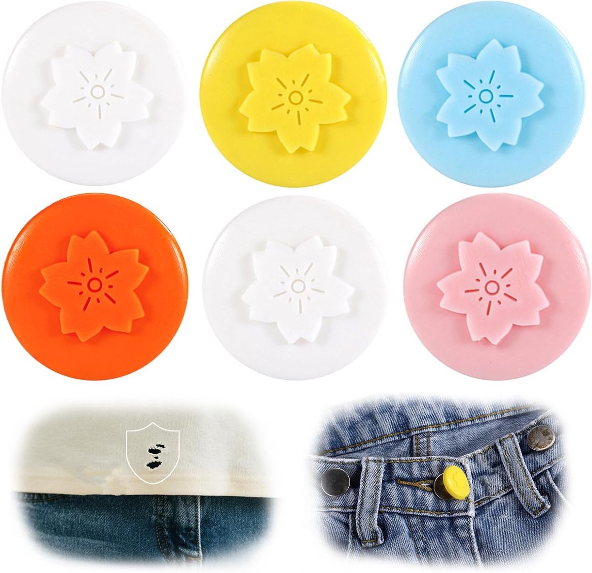 6-delige Silicone Knopenhoezen Set, 2 cm, Kleurrijke Accessoires voor Jeans, Hemden en Jurken