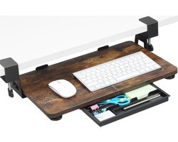 ETHU Toetsenbordlade onder bureau, 19,7 x 30 cm klein formaat toetsenbordlade met C-klembevestiging eenvoudig te installeren, computertoetsenbordstandaard uittrekbaar, ergonomische toetsenbordlade