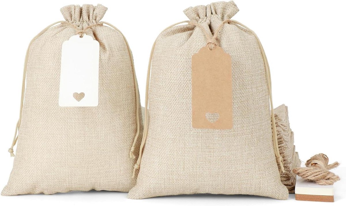 Jute zakken - Gunstzakken trekkoord - Cadeauverpakking personaliseren - Natuurlijke jutestof - 7x10 inch - Origineel