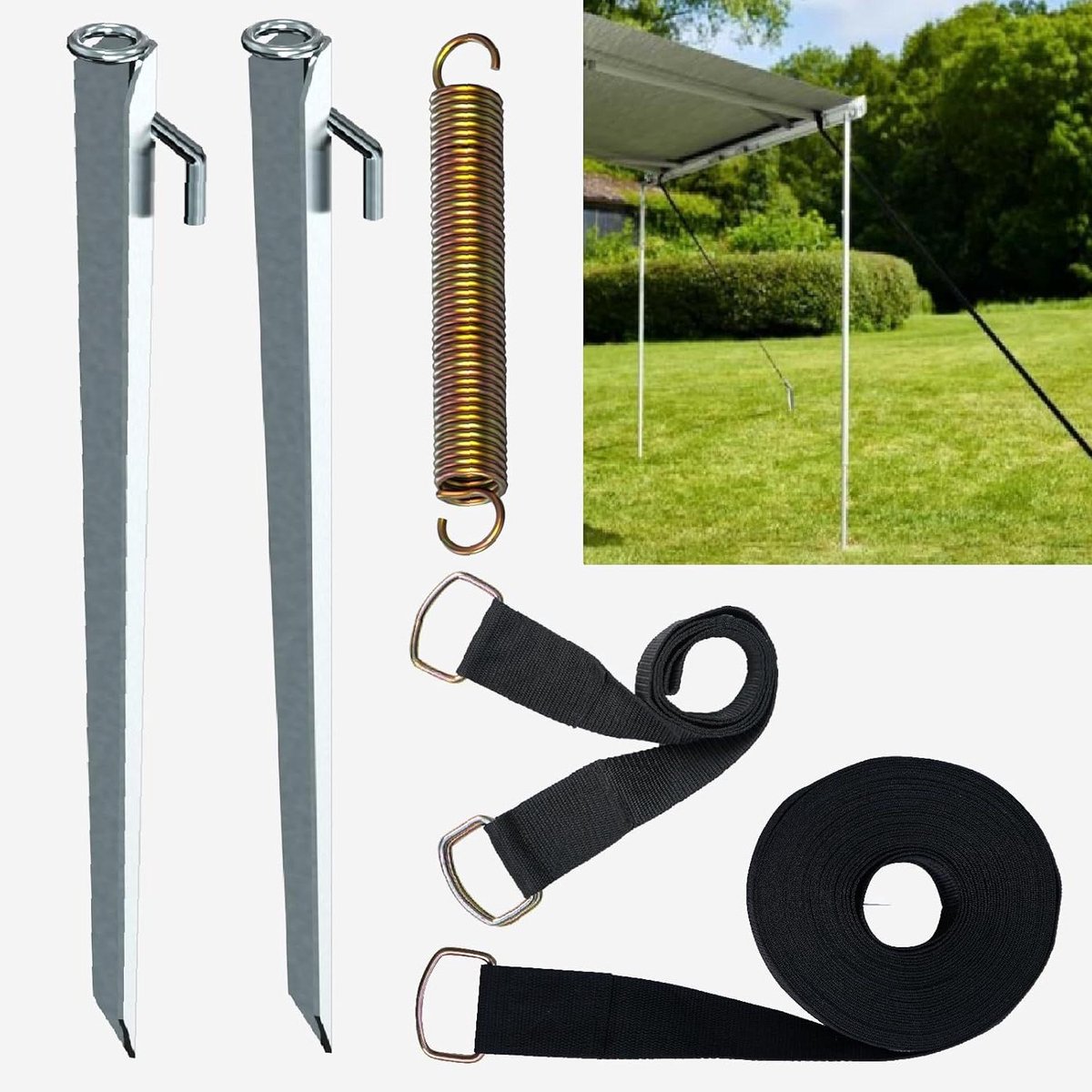 RV Luifel Tie Down Kit - Luifel Spanset Ankers - Luifel Stabiliseren - Verbeterde Stabiliteit - 1.35 Kilogram - Zwart