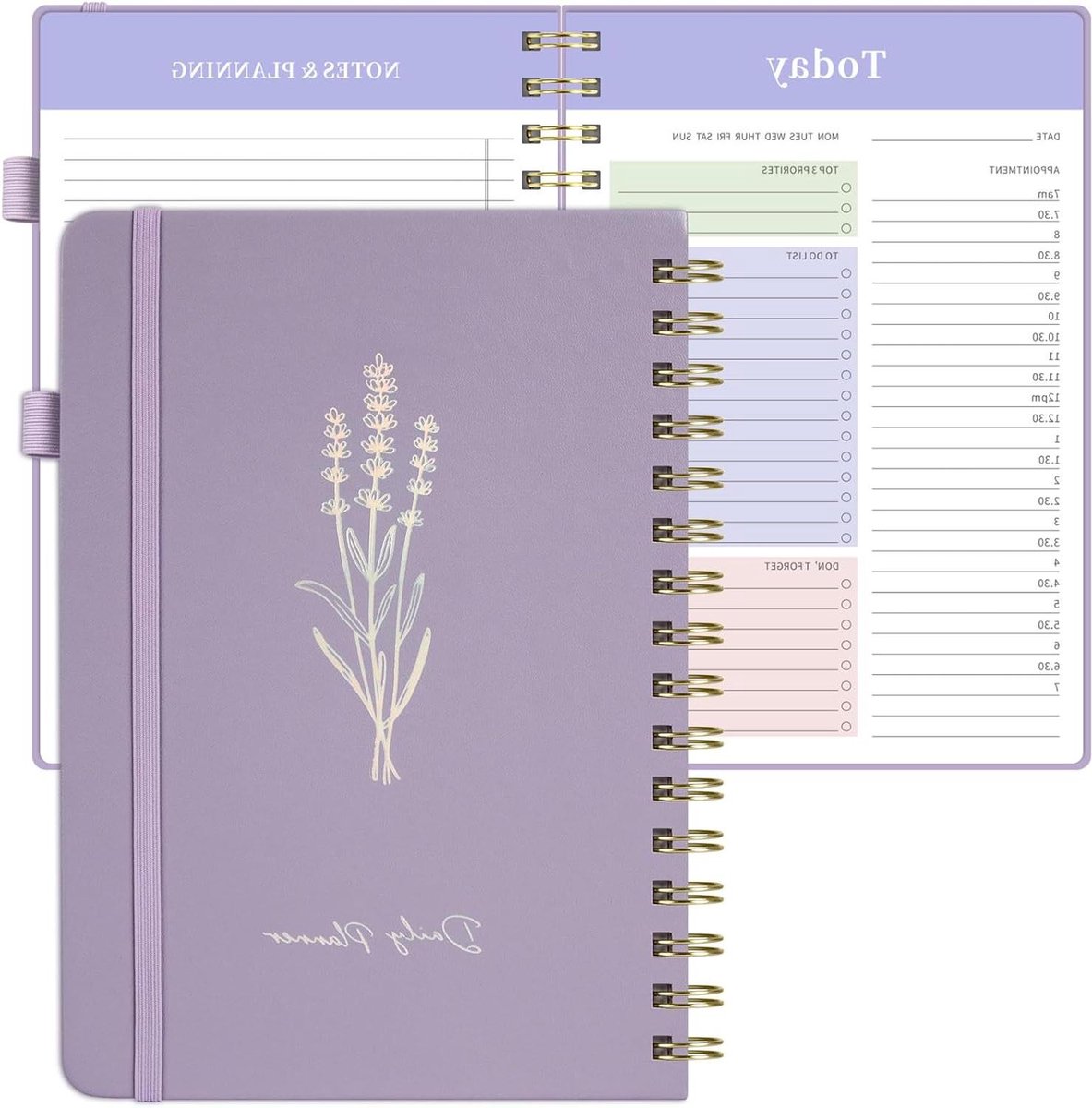 Dagelijkse Planner - Notitieboek Agenda - Productiviteit Verhoging - Ongedateerd Ontwerp - A5 Formaat - Paars