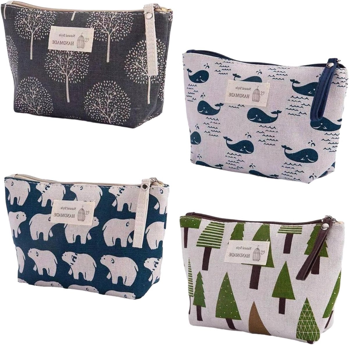 Grote Canvas Opbergtassen Set van 4, Draagbare Cosmetica Tas, Multifunctionele Toilettas voor Reizen, Ideaal voor Vakantie en Zakelijke Reizen, Meerkleurig en Praktisch