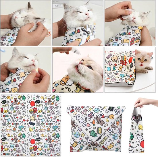 Kattenwikkeldoek Groot 55 x 55 cm met Kat Speelgoed Donut Blauw, Verzorgingsdoek voor Nagels Knippen, Vachtverzorging, Reiniging en Hulp bij Medicatie — afbeelding 5