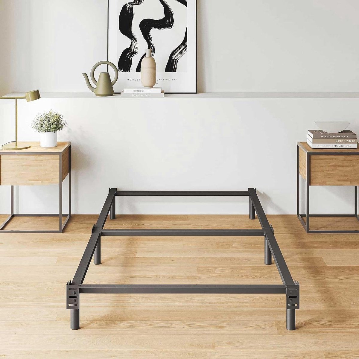 Eenpersoons Bedframe - Bedbodem Frame - Slaapkamer Inrichten - Geluidsvrij Design - 17.5 cm Hoogte - Zwart