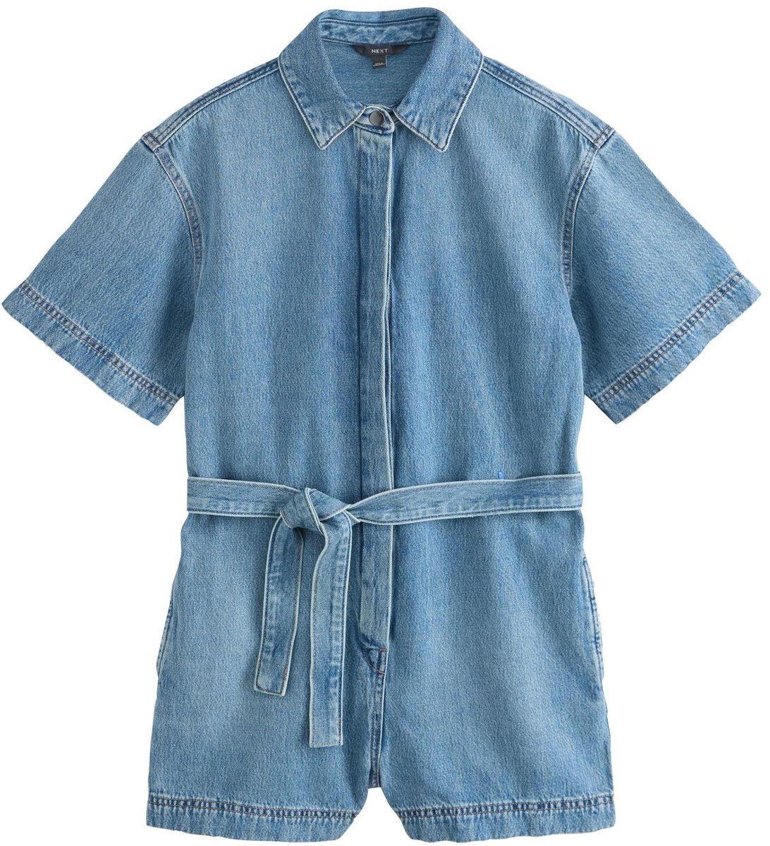 Next - Dames - Denim playsuit met riem en korte mouwen - Blauw