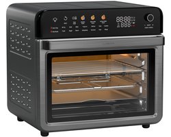 Klarstein Airfryer AirGlaze Digitale Kleuren Heteluchtfriteuse – 34 liter, 2200 W, 19 Programma's, Rotisserie, Touchscreen, 40-350 °C, Pizzasteen & Grillroosters, Roestvrij Staal, Dubbelwandige Deur, Zwart - voor Keuken - Heteluchtoven