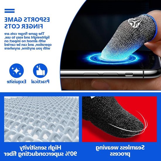 Ultragevoelige Vingersleeves voor Mobiele Gaming, Zweetbestendig en Ademend, Ideaal voor PUBG en Fortnite, 3 Paar Hybride van Koolstof en Zilvervezel van Merkloos — afbeelding 2