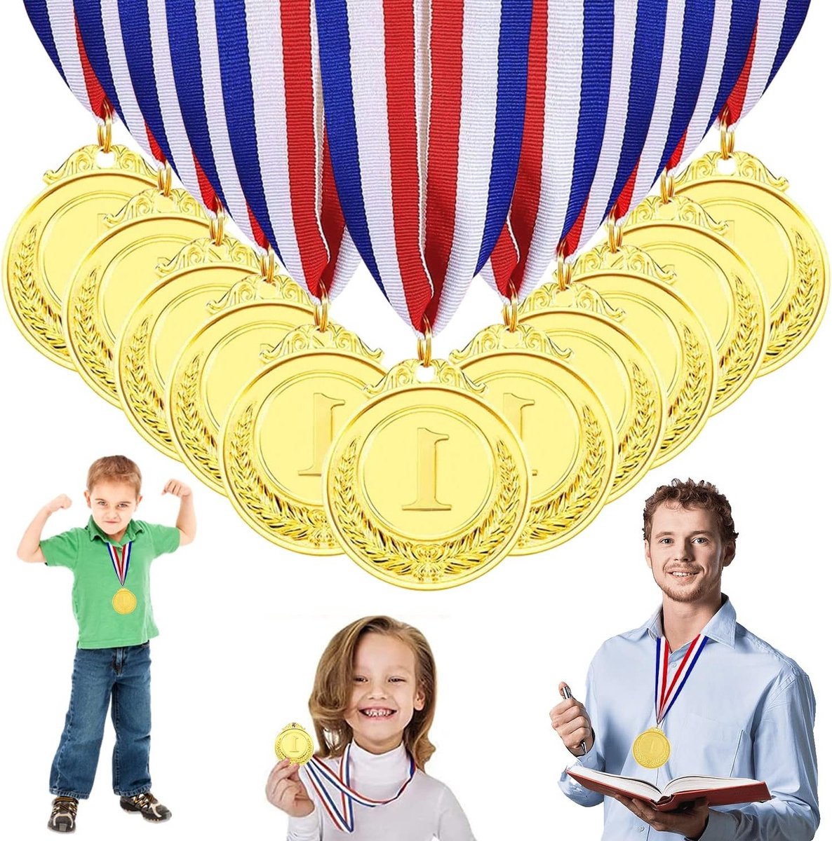 12 Stuks Gouden Medailles voor Kinderen - Sportmedailles voor Verjaardagsfeesten, Competities en Voetbalprijzen