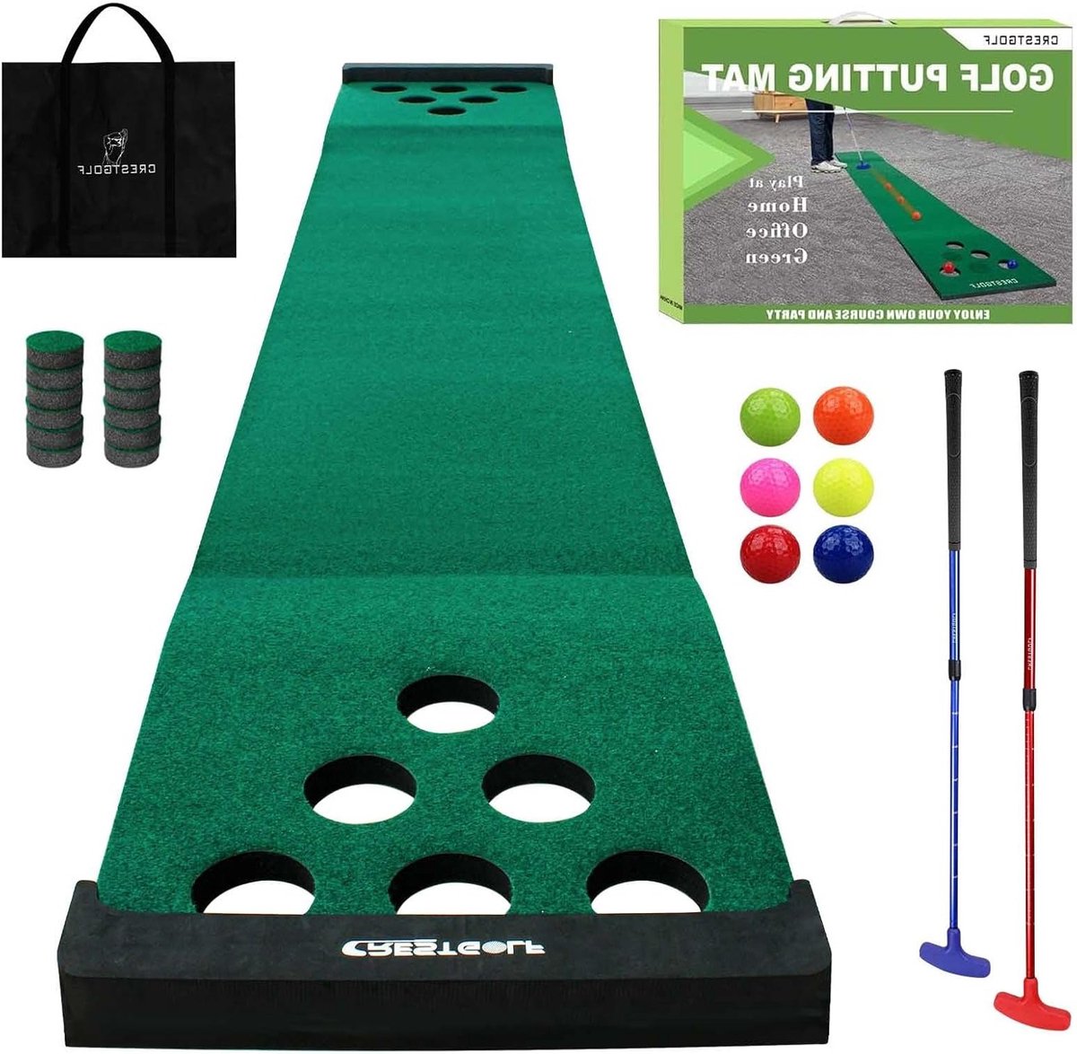 Golf Putting Mat voor Thuis - Perfect voor Oefenen met 2 Putter en 6 Golfballen, Ideaal voor Beginners en Gevorderden