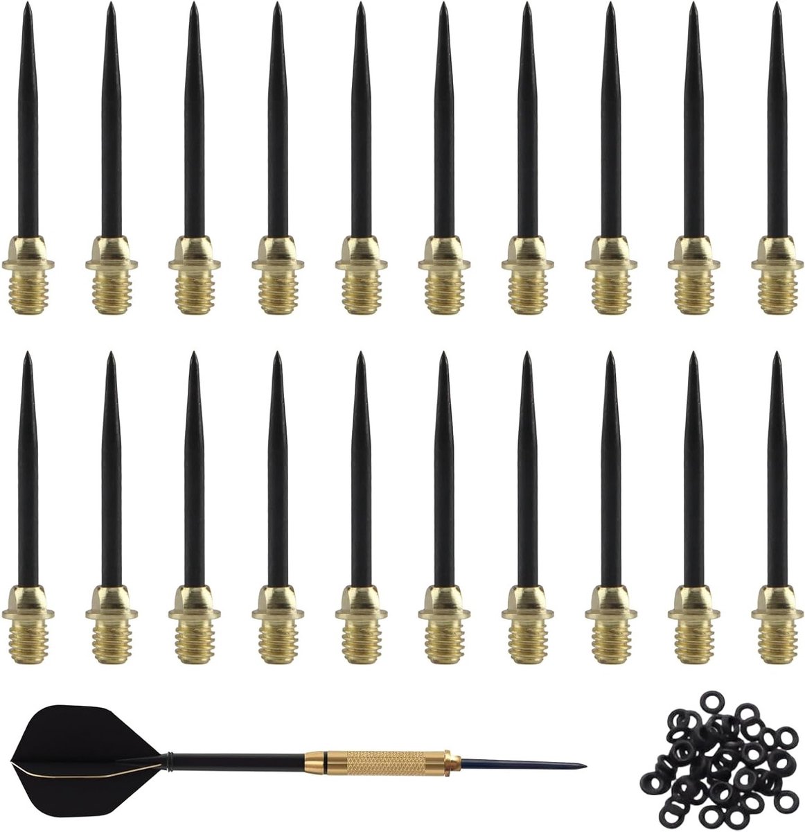 20 Stalen Dartpunten met 50 Rubber Ringen en Converter Tool voor Dartspellen en Accessoires